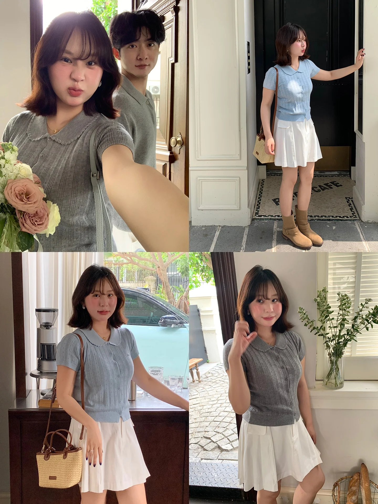 

Sweet Style Short Sleeve Knitted Sweater Women's Spring Fashion Soft Fabric Knot Casual Wear Blue Holiday Series