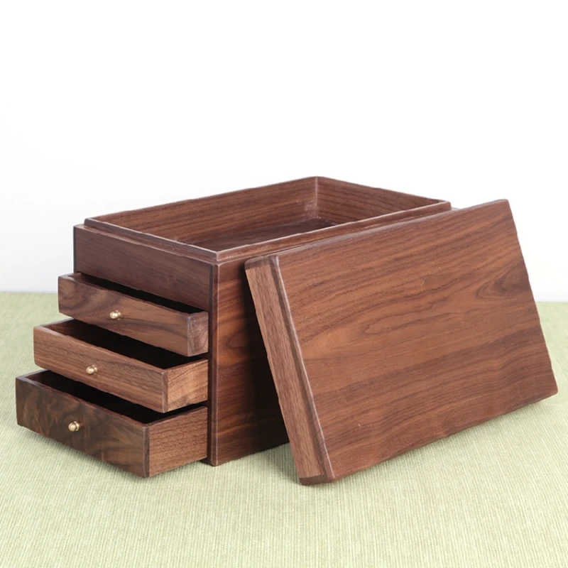 Log Chinese style double drawer small jewelry box to store simple retro wood collection