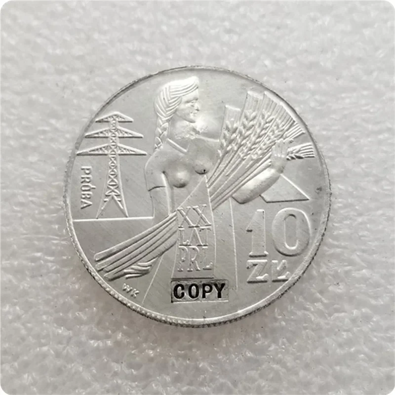 1964 Poland aluminum 10 Zlotych (20th Anniversary of People's Republic of Poland,Trial Strike) Copy Coin