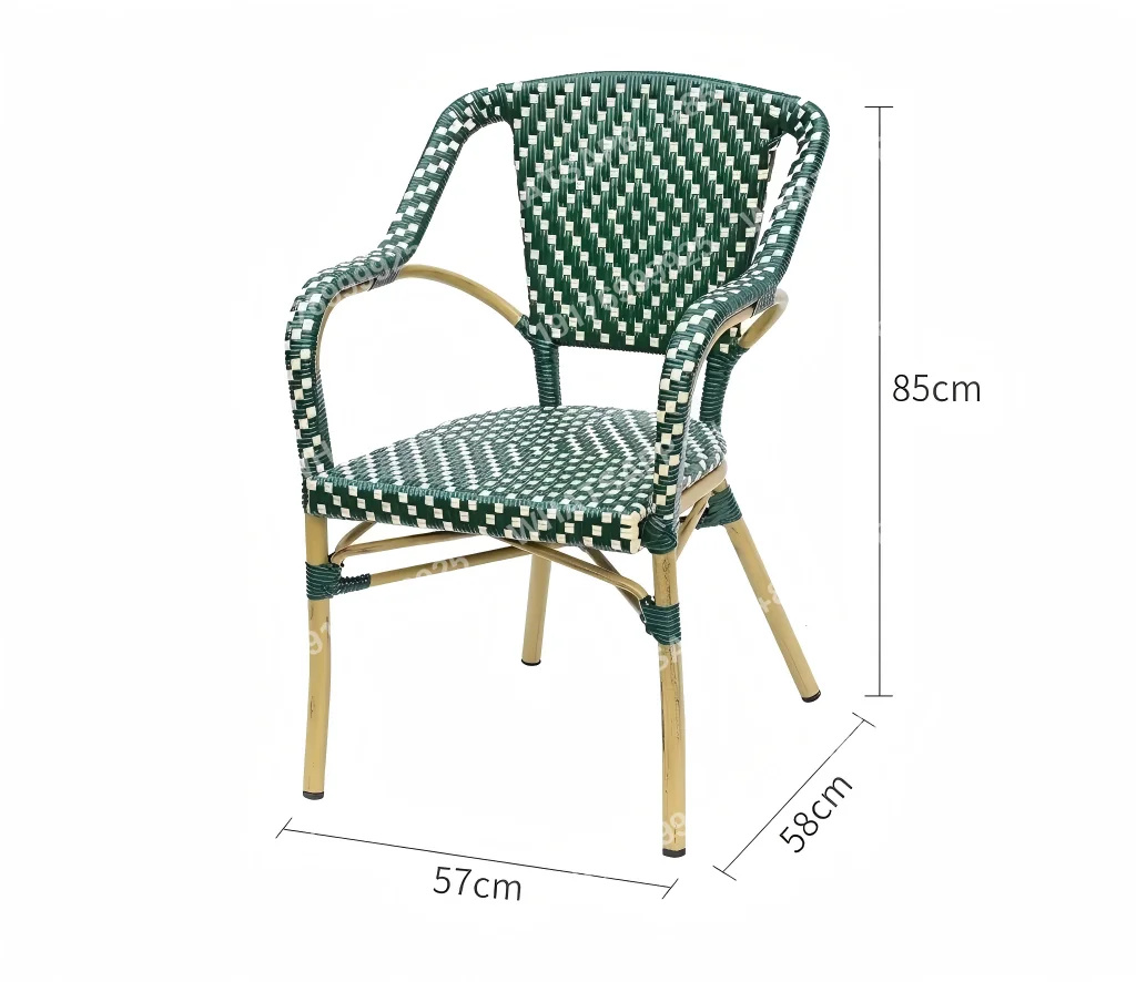 Outdoor French-style PE Rattan Armchair with Porcelain-stone Top Waterproof & Sun-proof Cafe/Outdoor Seating