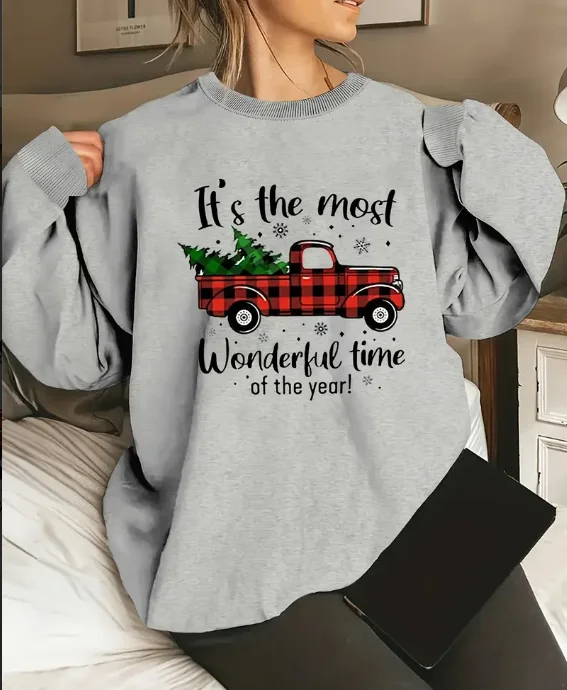 

Толстовка с графическим принтом и круглым вырезом, красная клетчатая толстовка с принтом автомобиля, большие размеры, повседневная зимне-осенняя женская одежда, топ