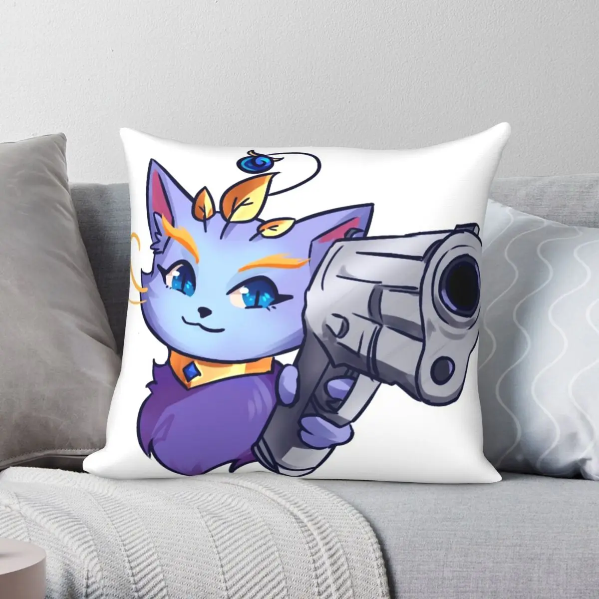 Funda de almohada cuadrada Yuumi League of Legends, poliéster, lino, terciopelo, estampado, decoración con cremallera, funda de almohada, funda de cojín para cama de 18"