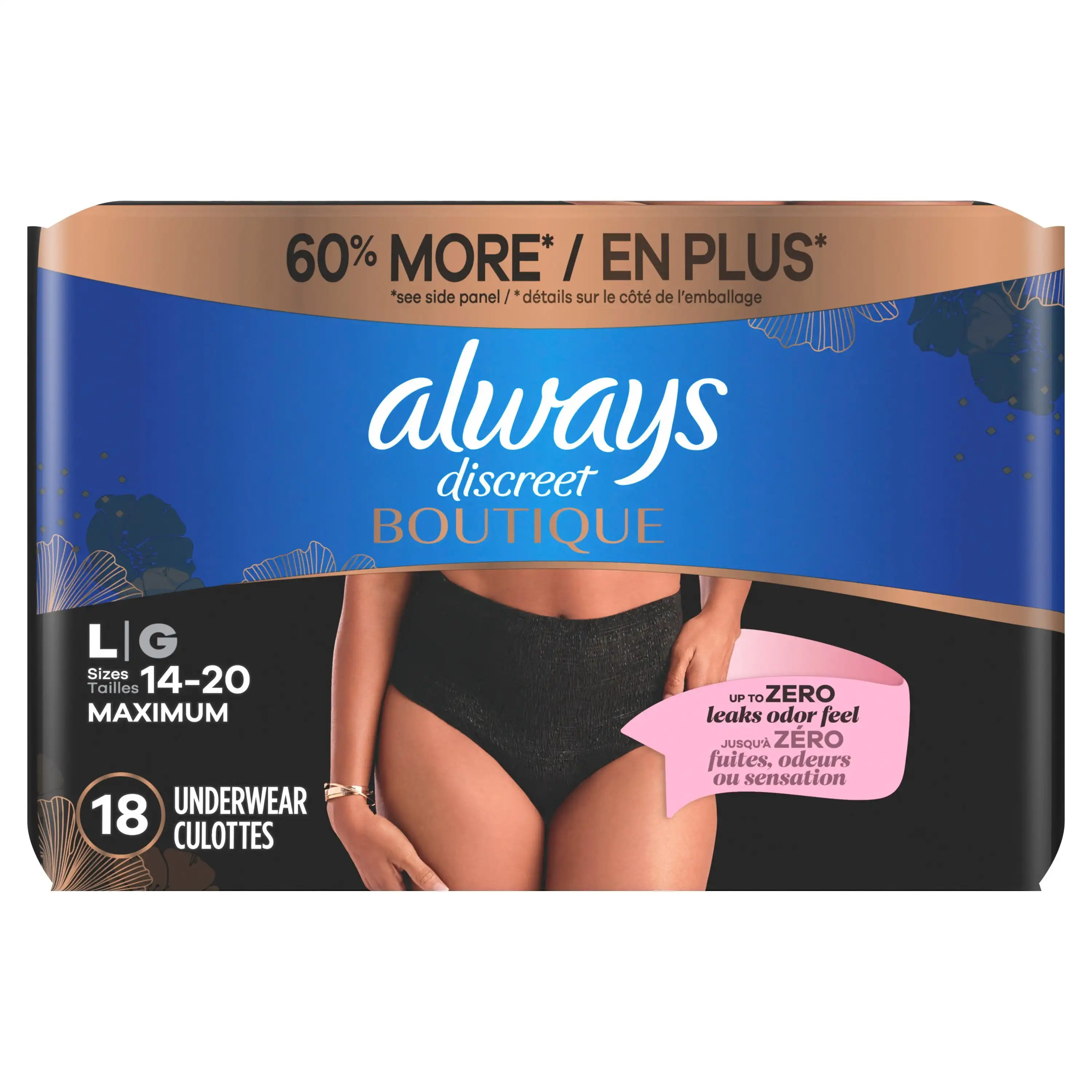 Boutique Intimo per incontinenza e postpartum da donna, protezione massima, L, nero, 18 pezzi