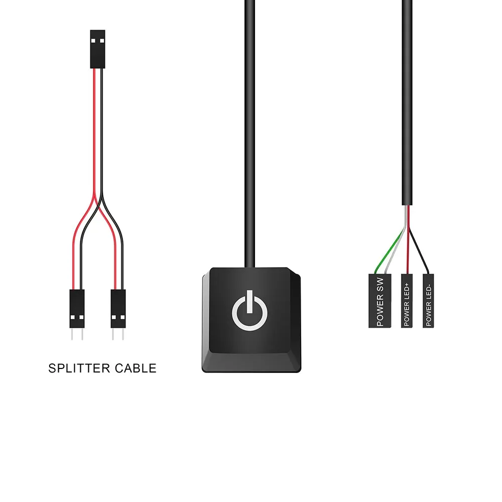 Interruptor de escritorio de computadora, luces LED de colores, placa base de PC, arranque externo, botón de encendido/apagado, Cable de extensión para oficina en casa, 2m
