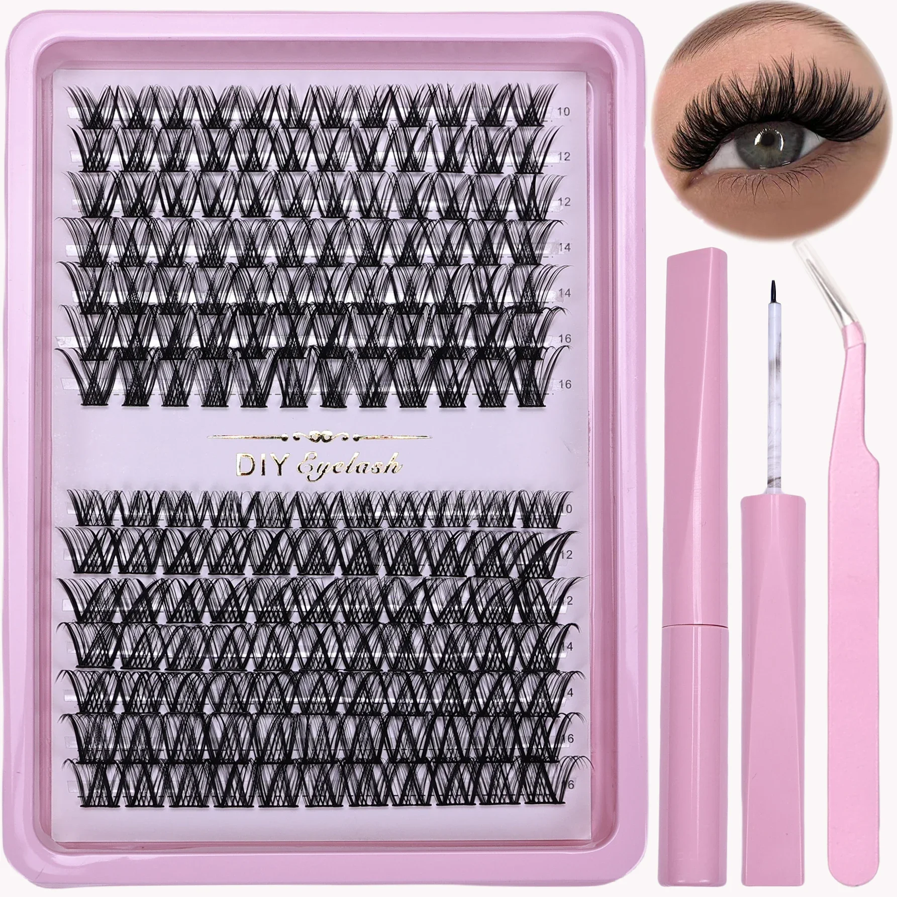 161pcs D Curl Individual Lashes Cluster False Eyelashes Set with Adhesive and Tweezers for DIY Lashes