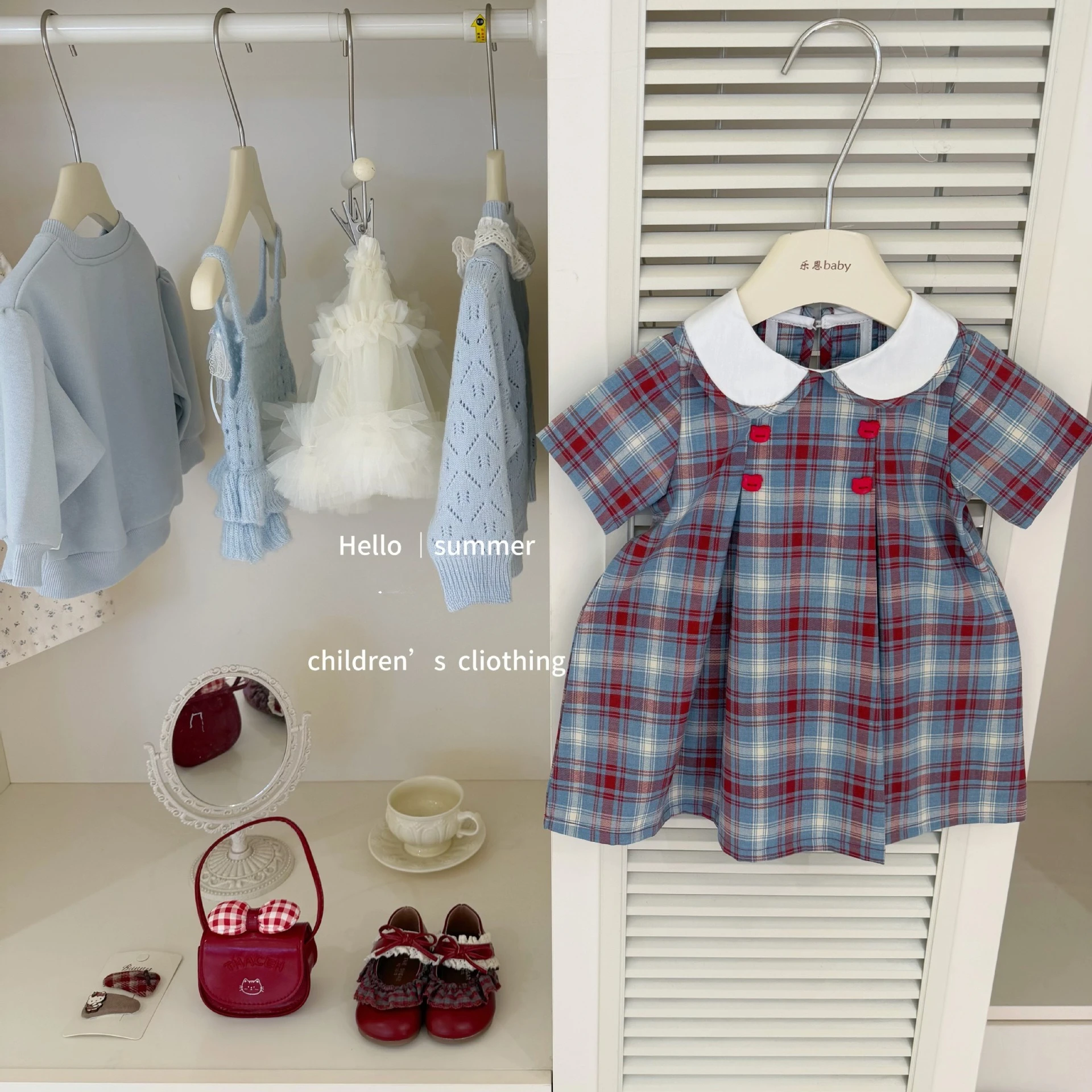 

2026 Summer Preppy Style Plaid Dress for1-10Y Girls Short Sleeve Cute Princess Dress for 73-130cm