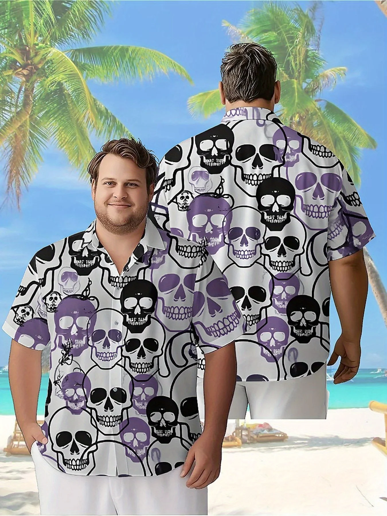 

Men's Plus Size Hawaiian Shirts Skull Art Print Pattern, Summer Casual Tops, Outdoor and Party, Streetwear