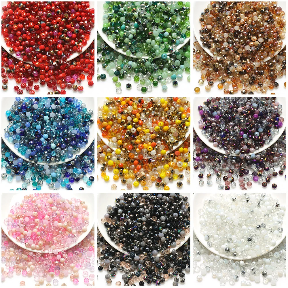 4MM 6MM 8MM mieszane szklane koraliki Rondelle fasetowane kryształowe luźne koraliki do tworzenia biżuterii bransoletka Nacklace kolczyki DIY frezowanie