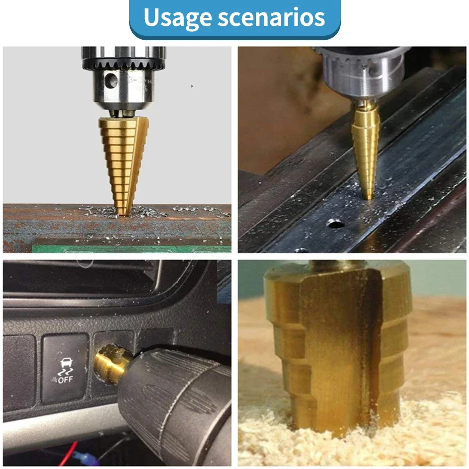 Jeu de forets étagés à rainure droite HSS, bois revêtu de titane, coupe-trou en métal, jeu de forets à noyau, 3-12mm, 4-12mm, 4-20mm, 1 pièce, 3
