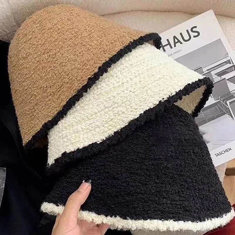 Women's Colorblock Knit Fisherman Bucket Hat - Winter Warm Ear Flap Fleece Lined Beanie Korean Fashion For Large Head 1PC