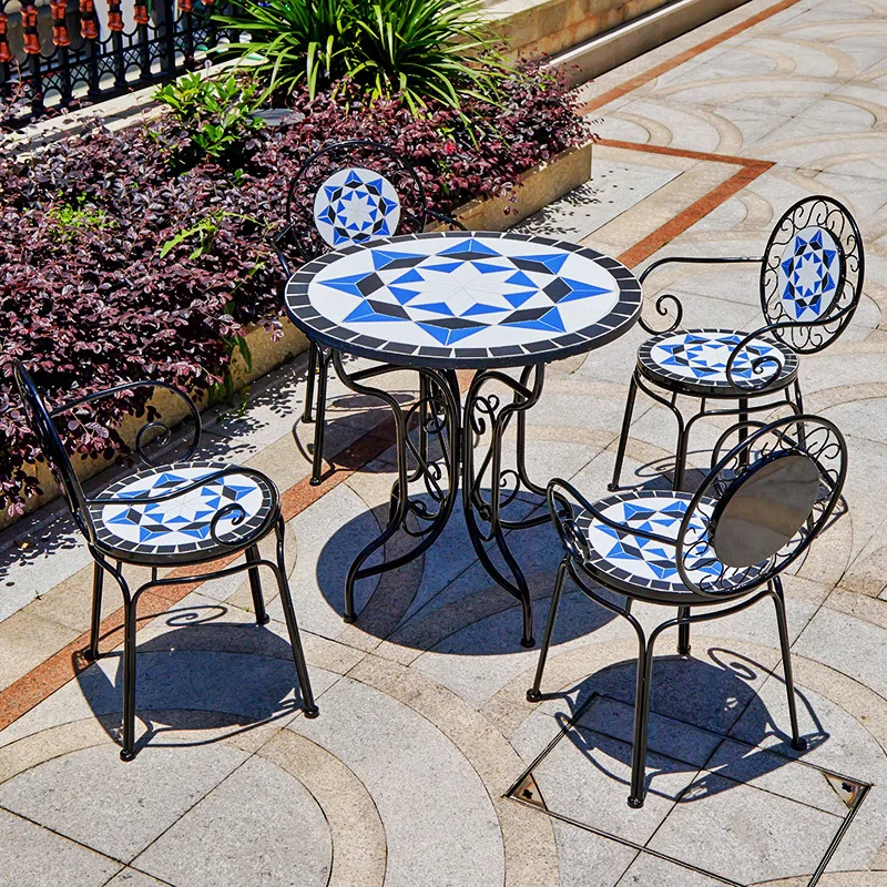 

Iron Art Outdoor Courtyard Balcony Leisure Table and Chair Combination Outdoor Balcony Terrace Garden Tea Table Set of Three