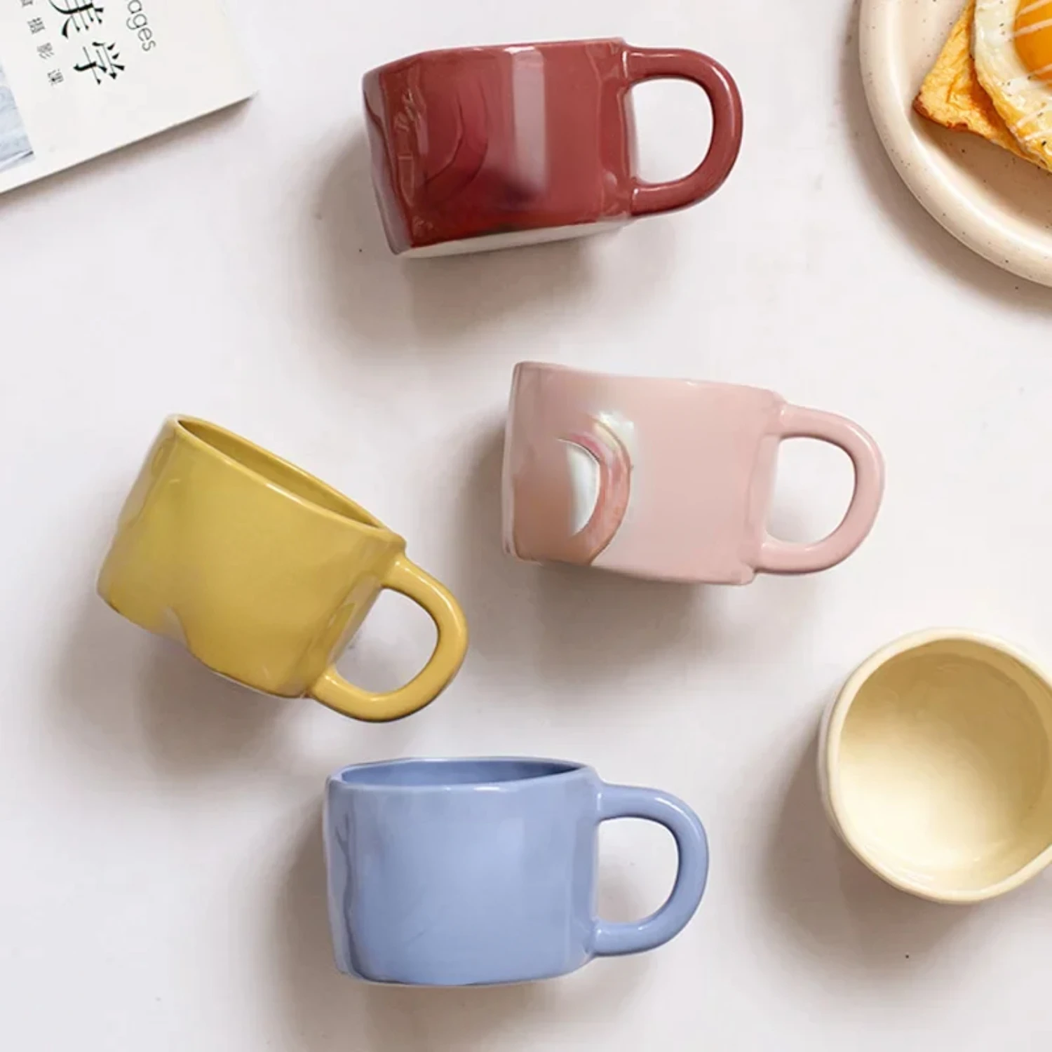 2PCS  Creative handcrafted irregular ceramic mug, personalized couple water cup  office and  carrying gift cup coffee cups