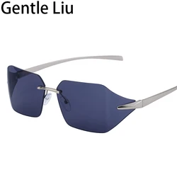Small Rectangle Rimless Sunglasses Men 2024 Luxury Brand Designer Vintage Frameless Sun Glasses For Male New Punk Eyewear UV400