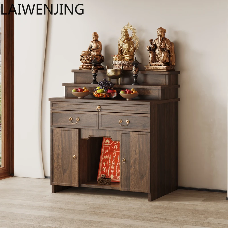 MJY خزانة إله الثروة المنزلية الجديدة على الطراز الصيني مزار بوديساتفا تقدم طاولة تمثال بوذا طاولة تقديم