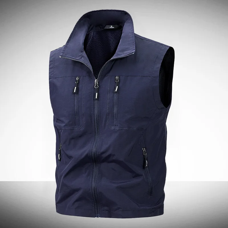 

Loose Fit Svel Vest for Men Outdoor Casual Multi-ket Spor Large Size Zipper Closure Color Four Seasons Wear