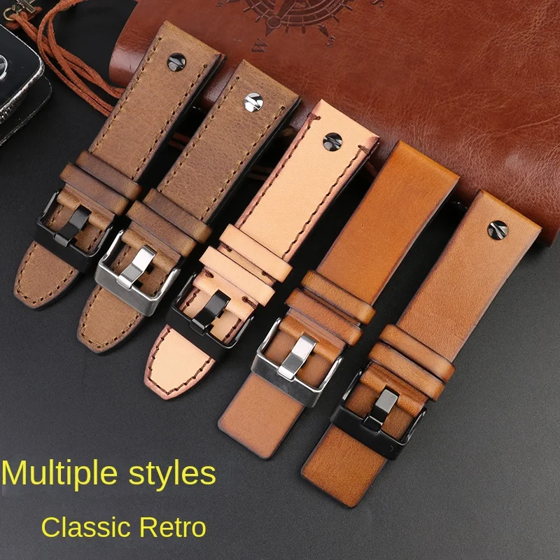 For Diesel watch band DZ7413 DZ4318 DZ4343 DZ4323 DZ4476 vintage Genuine leather Retro brown strap men accessories 24mm 26mm 28m