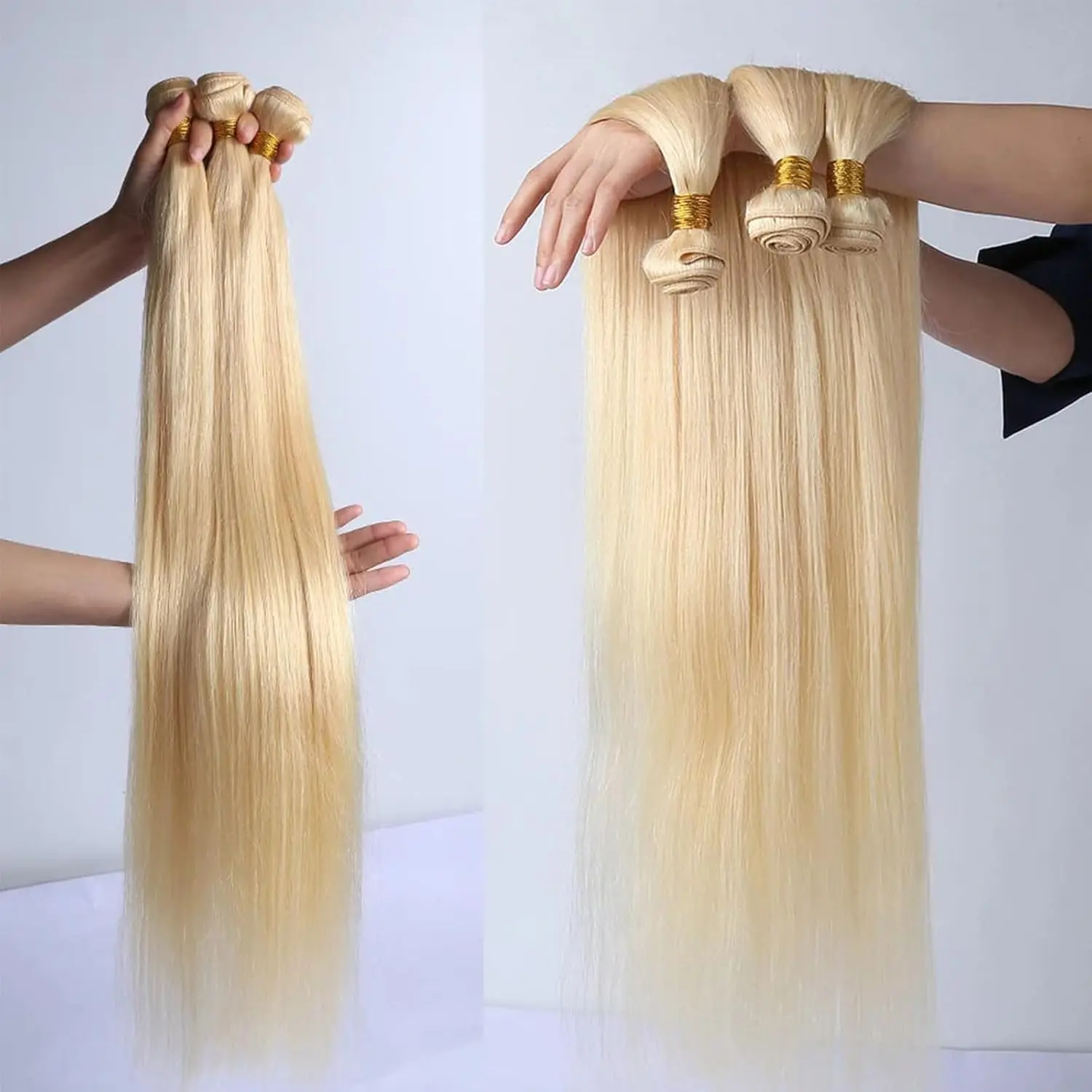 Extensões de cabelo reto louro para mulheres, 100% cabelo humano, cabelo brasileiro, 10-30 em, 1 Pacotes, 3 Pacotes, 613