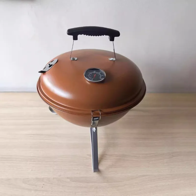 

Portable outdoor camping ball barbecue grill with thermometer