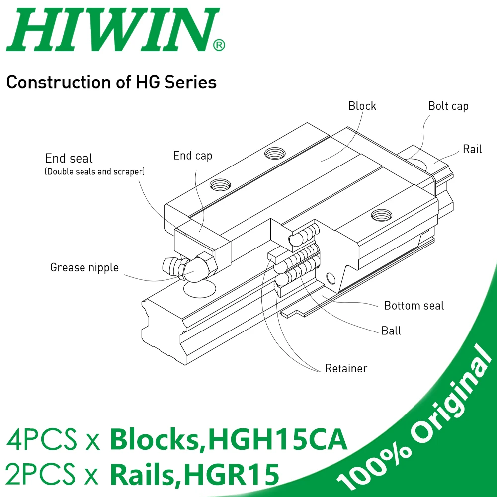 Prawdziwa prowadnica liniowa HIWIN HGR15 200 300 400 500 600 700 800 900 1000 szyna 1200mm HGH15CA prowadnica liniowa C klasy ZA obciążenie wstępne