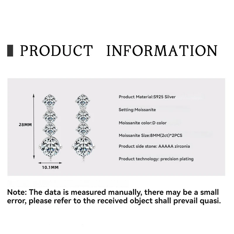 Apaison 2 ct 8 mm Real Moissanite Drop Earrings For Women 100% 925 Sterling Silver Earrings Fine Jewelry Bridal  Gifts Wholesale