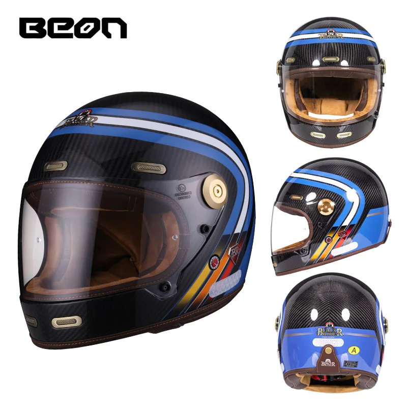 

BEON B512 BR512 Retro Motorbike Helmet Fiberglass/Carbon Fiber Full Face Vintage Helmets Cafe Racer Casco Beon Capacete Moto ECE
