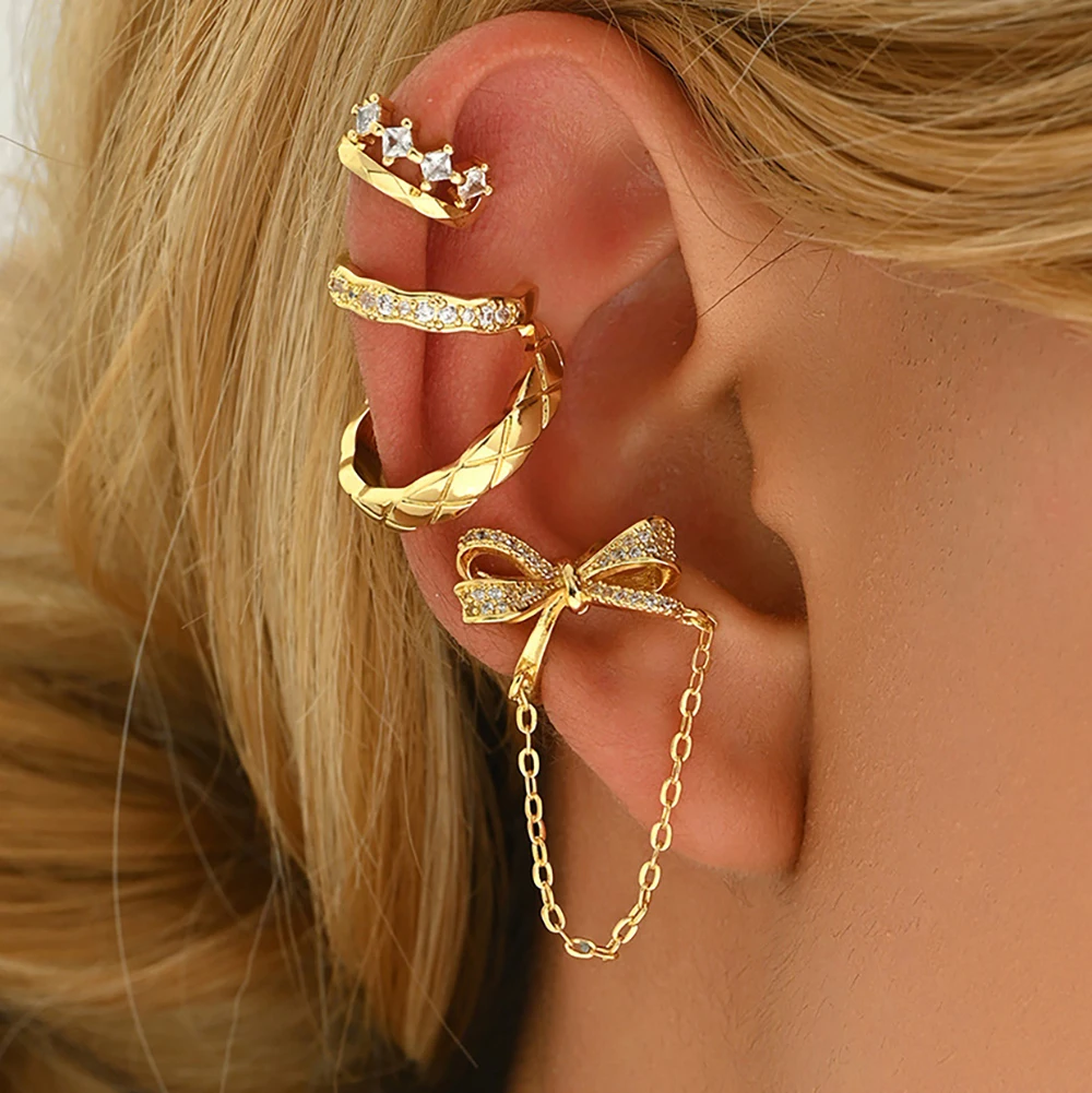 

1 шт. изысканный длинный зажим для ушей с кисточкой и бантом без отверстий, серьги для женщин, повседневная одежда, ювелирные изделия из нержавеющей стали без пирсинга