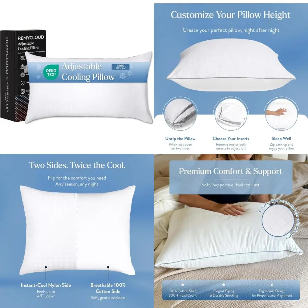 

Двусторонняя охлаждающая подушка RemyCloud с мгновенной прохладной тканью и дышащими хлопчатобумажными чехлами для впитывания влаги и машины Wa