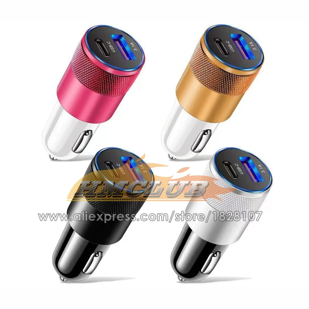 18W 2-Port Fast Charging Car Chargers Adapter USB QC3.0 Metal Aluminum Alloy Smart Charging With Type C Port Factory Car Charger