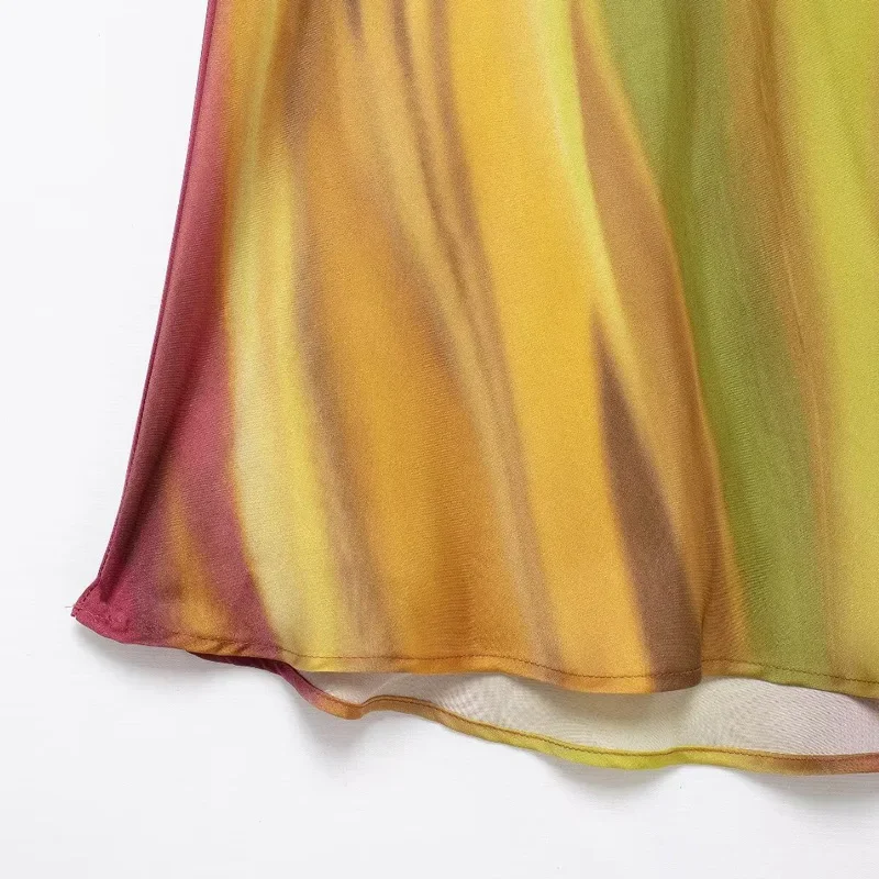 TRAF-Saia Longa para Tie Dye Feminina, Saias de Cetim, Linha A, Estampada, Luxo, Elegante, Verão, 2024