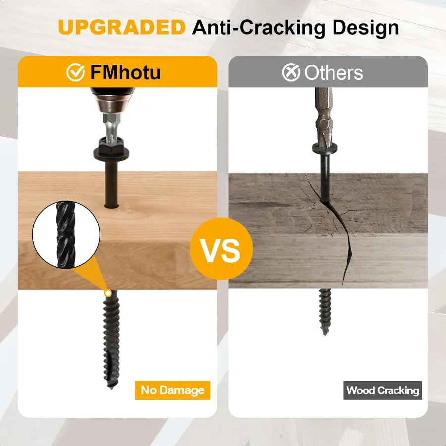 14x8 مسامير هيكلية خشبية 50 حزمة مسامير تأخر الرأس السداسية مسامير خشبية مقاومة للصدأ لسجل الأخشاب المناظر الطبيعية الخشب الأسود