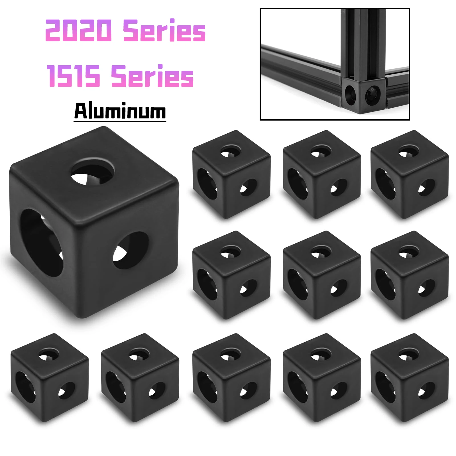 1515/2020 Series Black Cube Corner Bracke T Slot Cube Corner Brackets Extruded Hardware For Aluminum Extrusion Rail Accessories