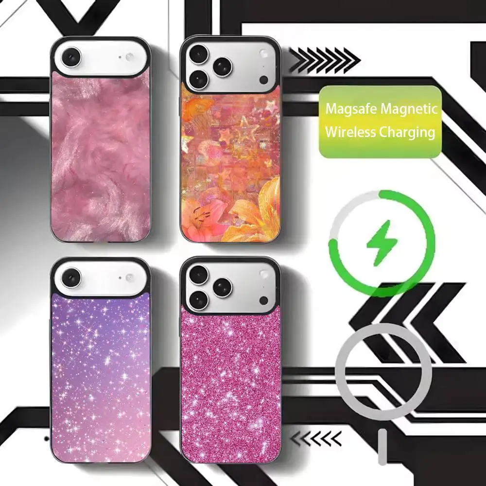 

White Gold Purple Pink Glitter Phone Case For iPhone17,16,15,14,13,12,11 Plus,Pro Max Magnetic For Magsafe Wireless Charging
