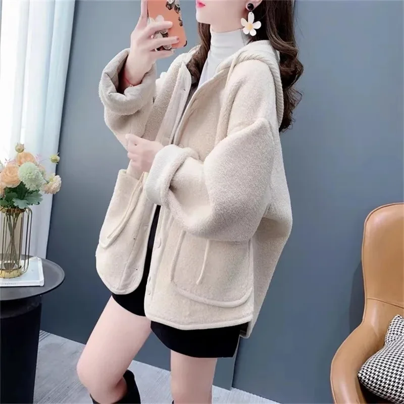 Winter Female Loose Fit Lamb Wool Outwear Milk Series Women Large Size 4XL Woolen Jacket Advanced feeling Ladies Wool Blend Coat