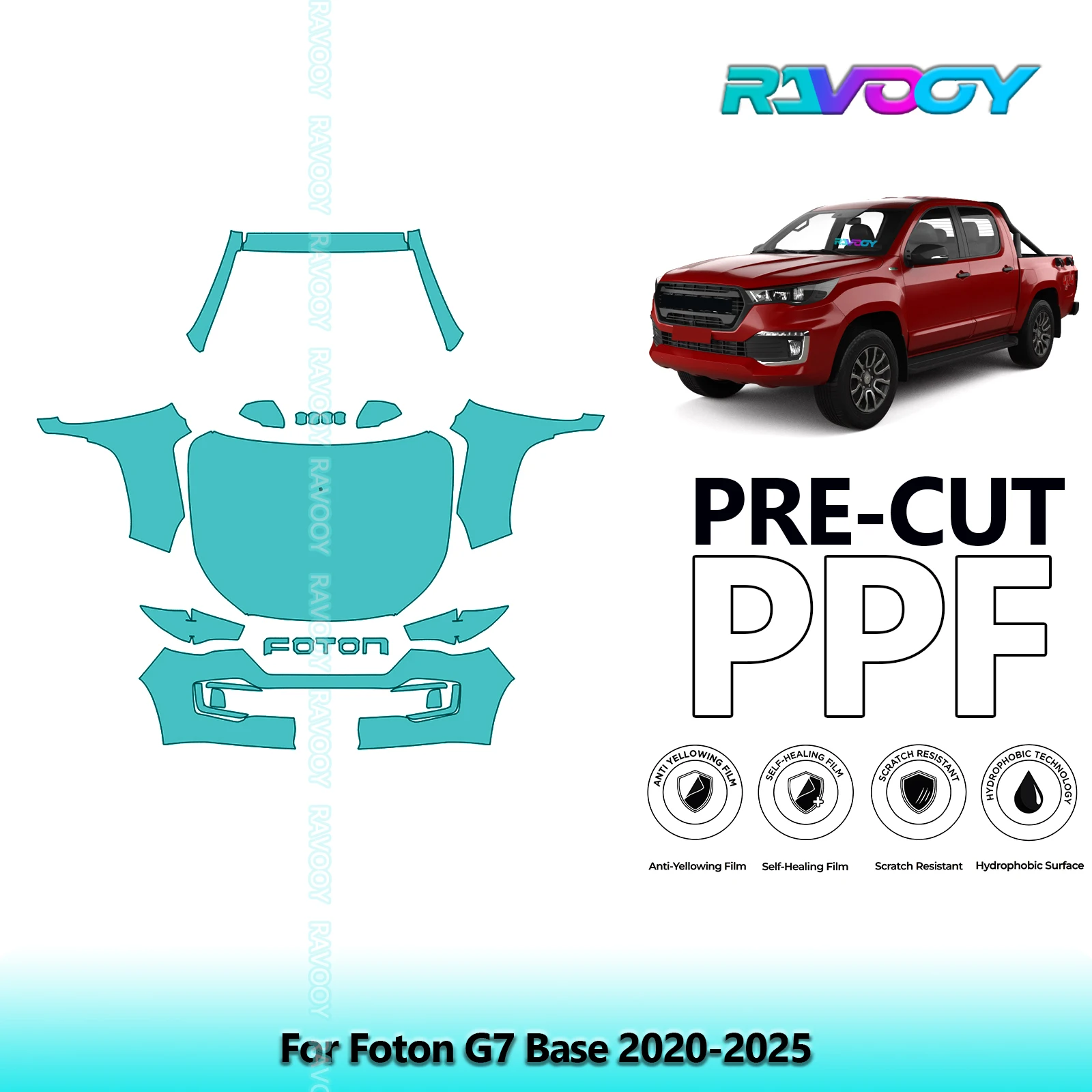 RAVOOY 8.5Mil Custom-Fit Precut TPU PPF Front Kit Clear Bra Stone Guard EU UK For Foton G7 Base 2020-2026
