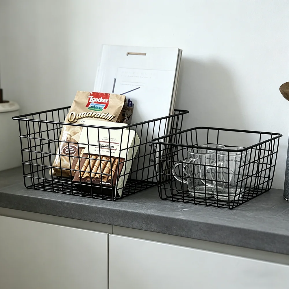 

Closet Wire Organizer Basket Pull Out Black Metal Wire Storage Basket With Handle For Shelf Pantry Bathroom Organization
