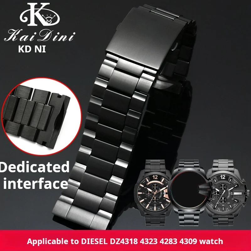 For Diesel DZ4323 4283 4309 Refined steel Watch strap Black Silver 26mm Waterproof Stainless steel Folding buckle Man Watchband