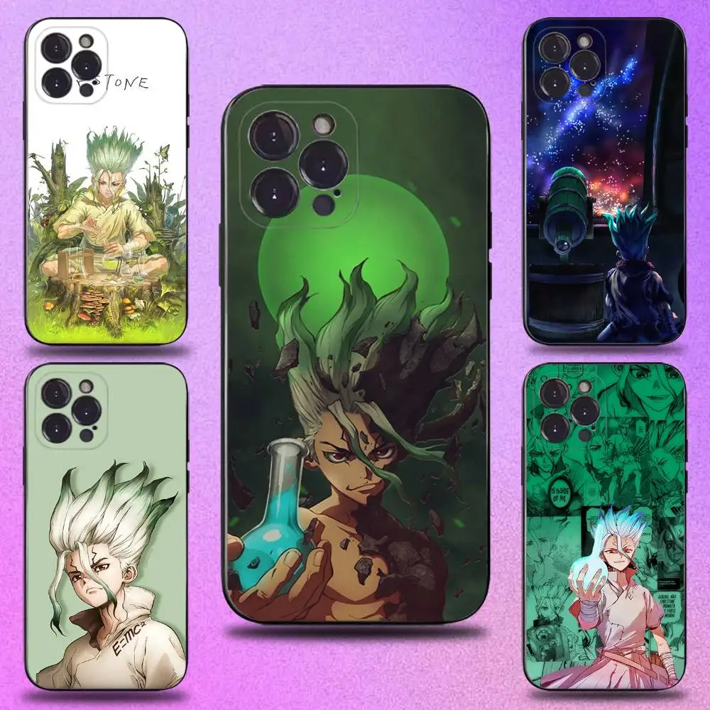 

Anime Dr STONE Phone Case For iPhone 16,15,14,13,12,11 Plus,Pro Max,XS,X,XR,SE,Mini,8,7,Soft Silicone Black Cover