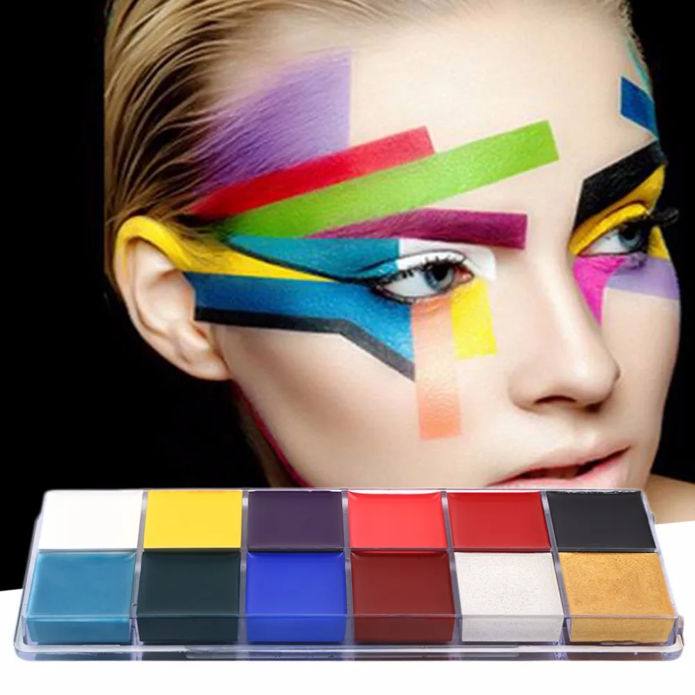 Fashion 12 Colors  Professional Flash Tattoo Face Body Paint Oil Painting Art Makeup Tools halloween makeup paints