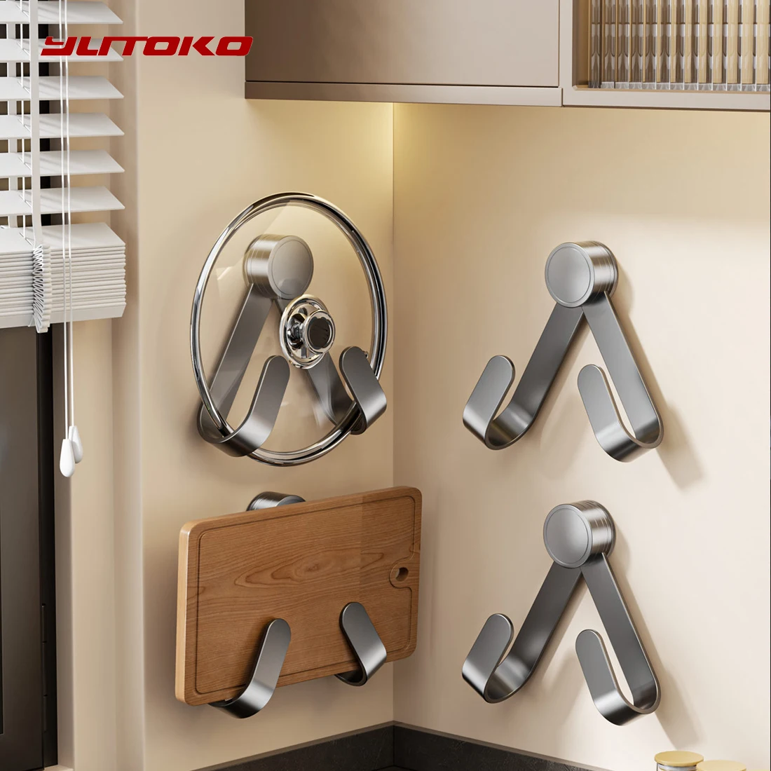 

Adjustable Pot Lid Organizer No Drilling Adhesive Rust Resistant Metal Pan Lids Holder, Space Saving Kitchen Storage Rack Fits