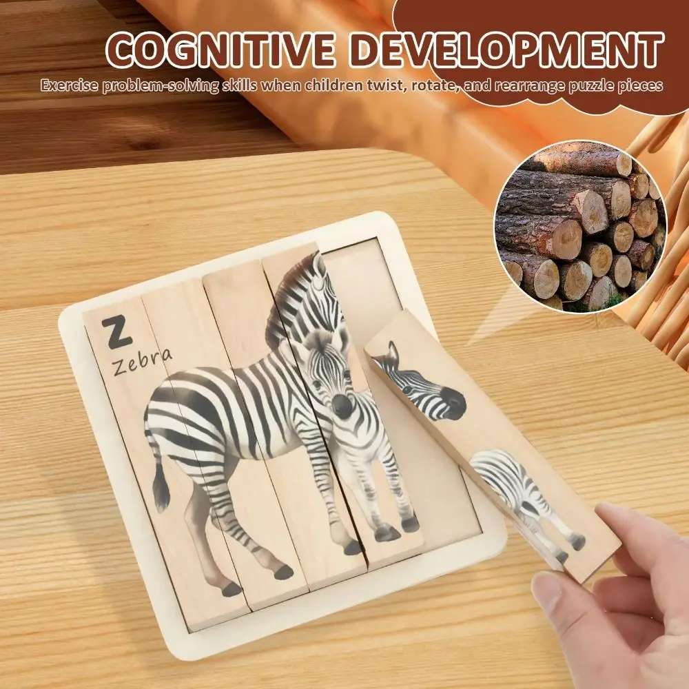 ตัวต่อไม้รูปสัตว์ ของเล่นเสริมพัฒนาการแบบมอนเตสซอรี่ ชุดตัวต่อธีมสัตว์ 4 in 1 ตัวต่อไม้หมุนได้ จิ๊กซอว์สำหรับเด็กหญิงและเด็กชาย