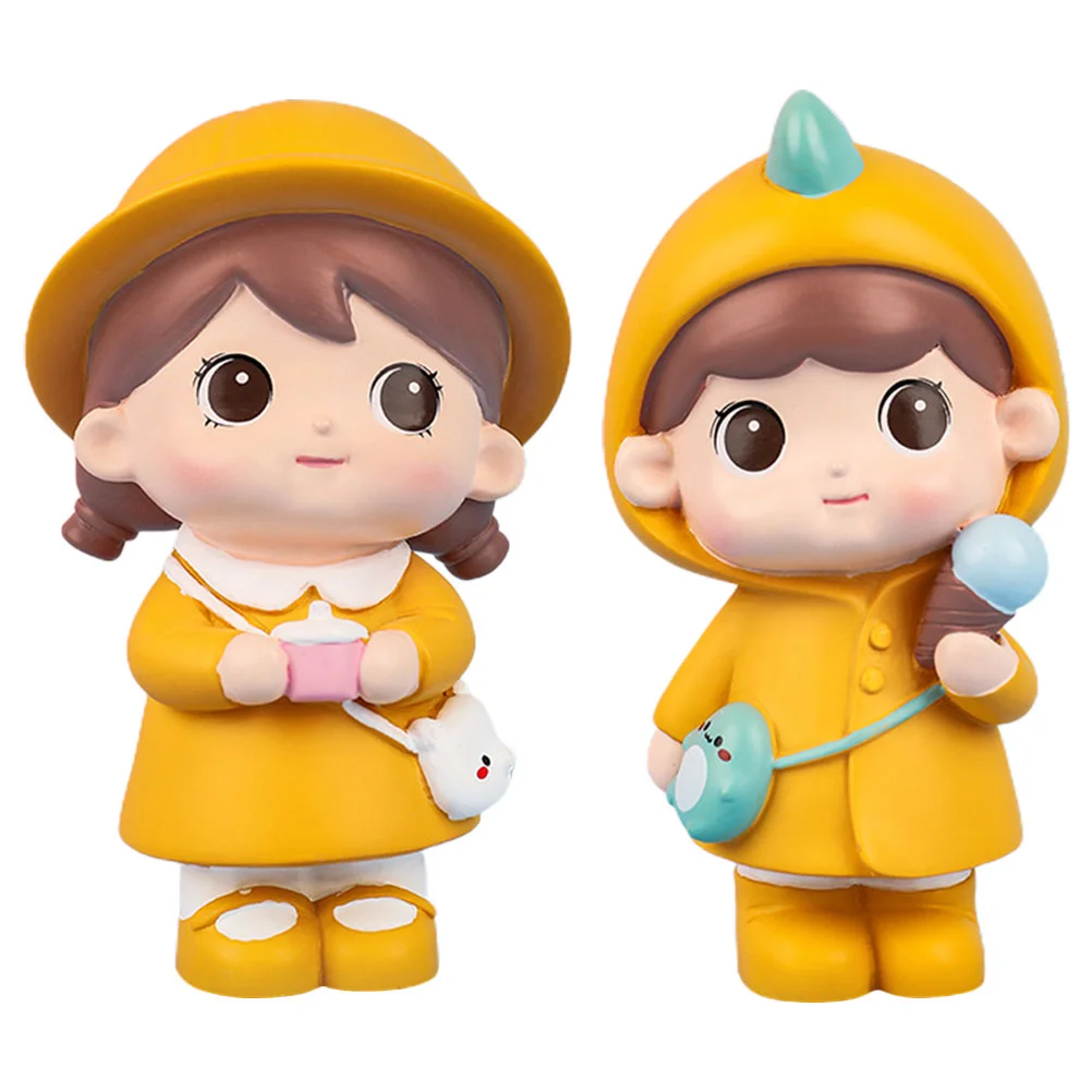 2 Pcs Cartoon Ornaments Couple Crafts Home Decor Dashboard Figurines Valentine Valentine's Day Gift Girls Statue Romantic