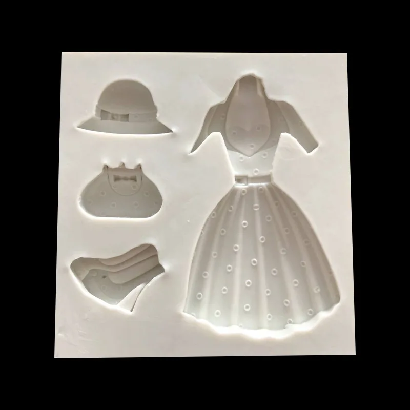 DIY Princess Dress Sun Hat High Heels Handbag Fondant Chocolate Polymer Clay Silicone Mold Resin Molds Moulds 15-572