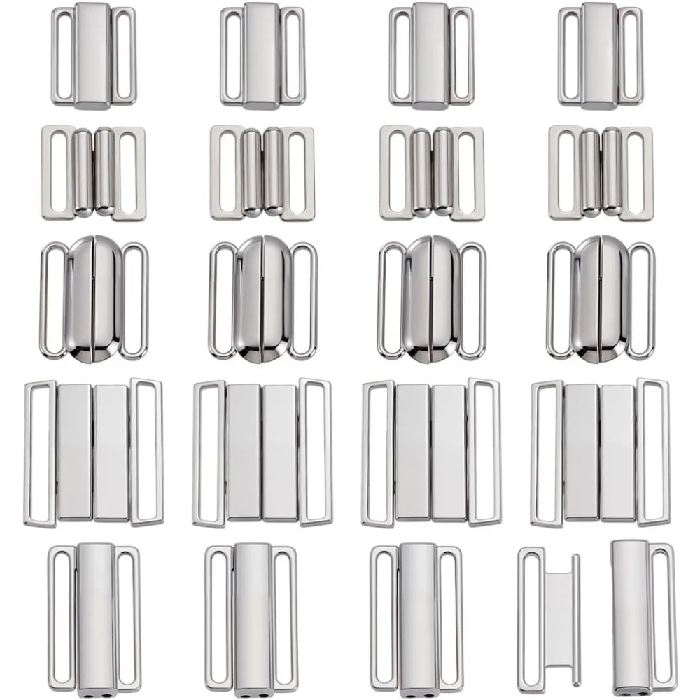 

20Pcs 5 Styles Alloy Bikini Clips Bra Clasp Replacement Part Front Closing Bikini Clasp Bathing Suit Replacement Clasps