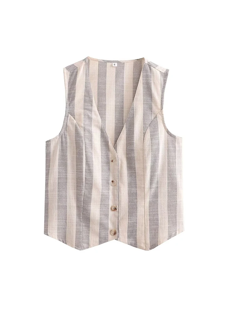 

Willshela Women Fashion Striped Single Breasted Vest Waistcoats Vintage V-Neck Sleeveless Jackets Female Chic Lady Tank Tops