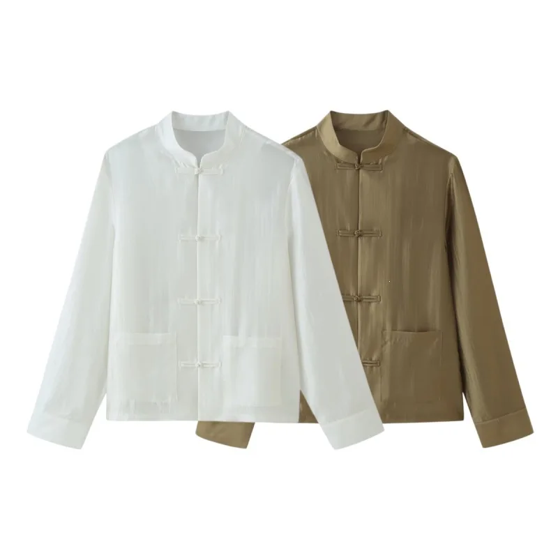 

Dave&di Casual Long Sleeved Zhongshan Satin Rope Buttoned Shirt Woman Clothes Shirts & Blouses Women's Clothes Shirts Tops
