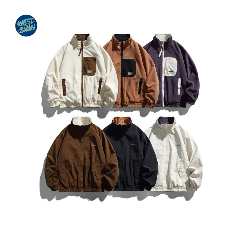 

WESTSHAN Top Quality EU US Size Active Outfit Trendy Retro Outdoor Fleece Jacket Men Stand Collar Reversible Jacket Coat