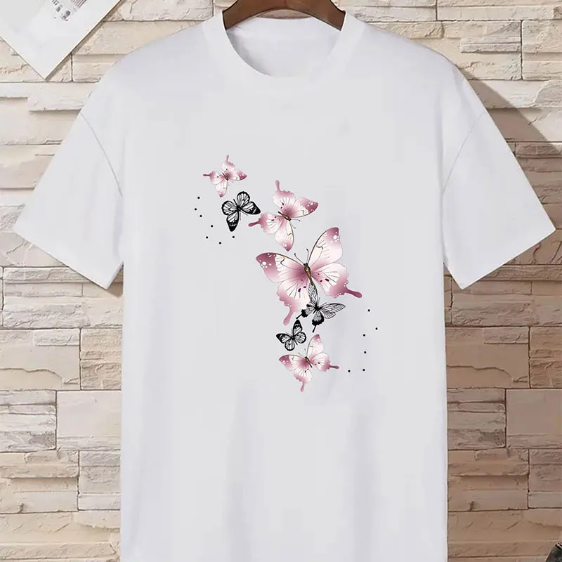 Summer Loose Women's T-Shirt High Quality Butterfly Pattern Printed Short Sleeve Plus Size Women's Short Sleeve T-Shirt CCXX071