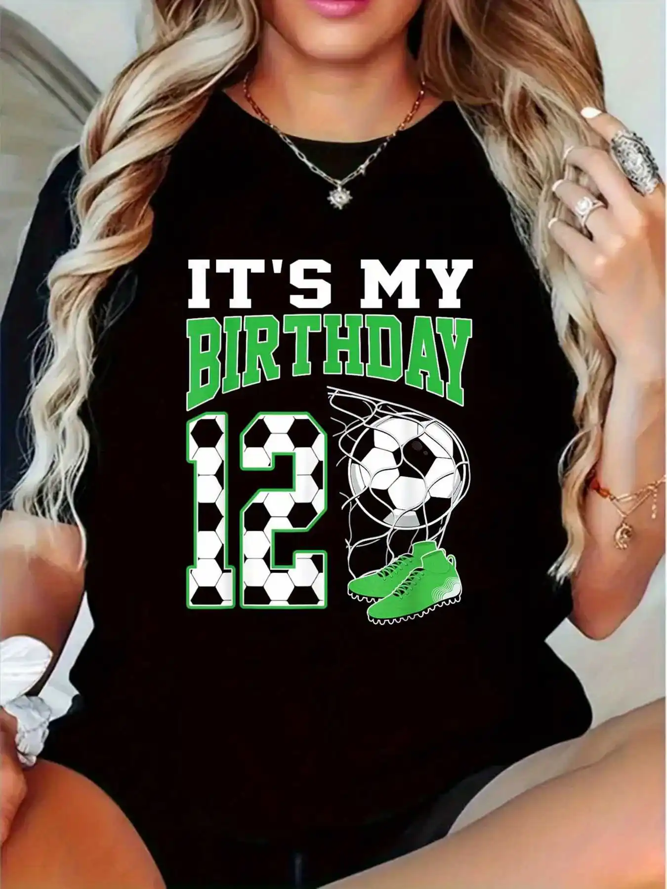 Soccer Birthday Party T Shirt for Women Soft Breathable It S My 12th Birthday Print with Soccer Ball Number 12 DesignTee
