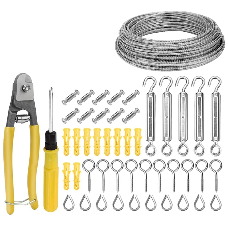 

1Set 1/16In Wire Rope Kit M5 Turnbuckle Wire Tensioner Kit PVC Coated Cable Wire Silver For String Light Hanging Kit/Garden Wire