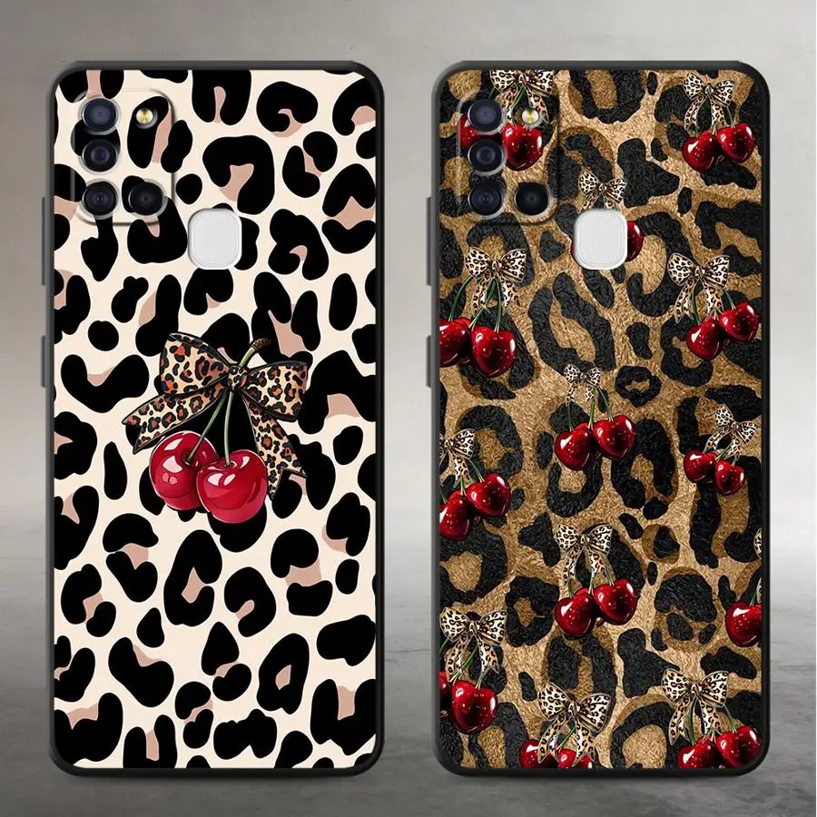 Leopard Cherry Case for Samsung Galaxy A15 A04 A06 A50 A17 A70 A13 A20 A05 A12 A16 A40 Funda Phone Cover